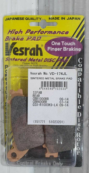 Pastiglie freno posteriore vesrah kawasaki zx-6 r 636 ninja 2013-2017